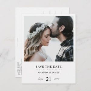 modern minimalist photo wedding save the date postcard with white borders