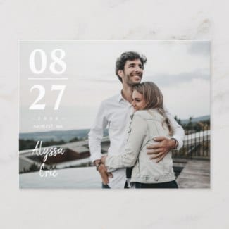 simple, modern horizontal photo wedding save the date postcard