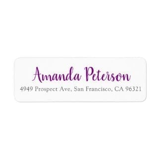 Simple modern return address label with name in purple and address in gray