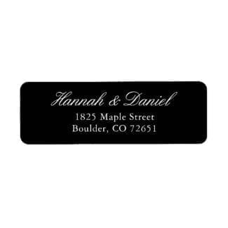 return address label with black base and names in white in an elegant script