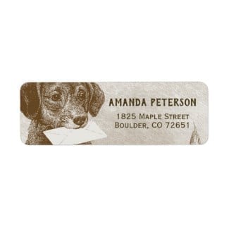 return address label with a vintage dog carrying a letter illustration