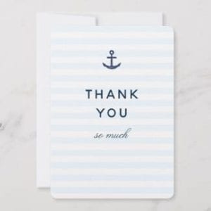 Nautical themed thank you card with blue stripes and anchor