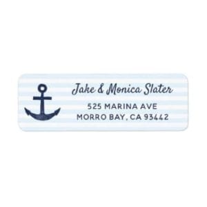 nautical return address label with navy blue anchor and stripes