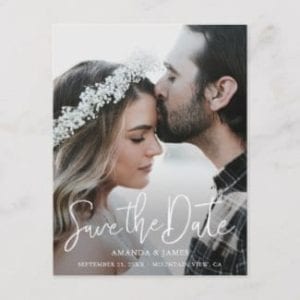 Simple stylish save the date postcard with photo and modern typography