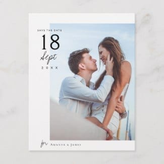 simple modern wedding save the date postcard with photo