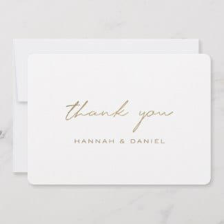 simple flat wedding thank you card with modern gold script