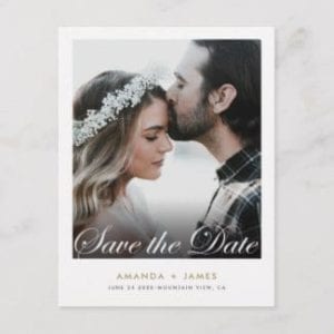 simple modern photo wedding save the date postcard with elegant script