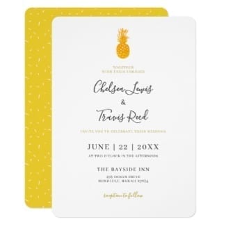 Simple Hawaiian destination wedding invitation flat card with a pineapple motif and modern typography