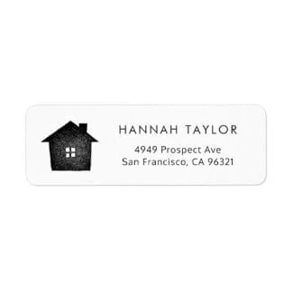 return address label with simple, rustic house motif