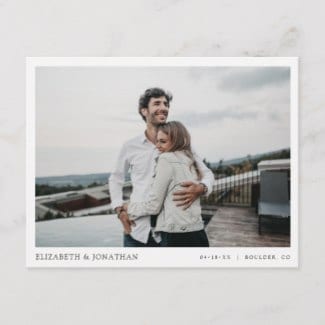 minimalist modern photo wedding save the date postcard with white border