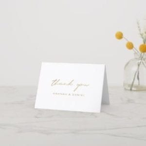simple modern wedding thank you folded note card with gold script