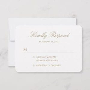 Simple wedding RSVP response card with gold script