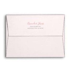 Custom return address envelope for wedding and other 5" x 7" invitations with a cherry blossom pink base