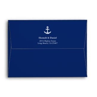 Blue nautical motif with rustic anchor custom return address envelope