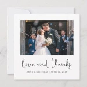 square love and thanks photo wedding thank you card