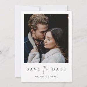 minimalist modern wedding save the date invite template with photo, borders