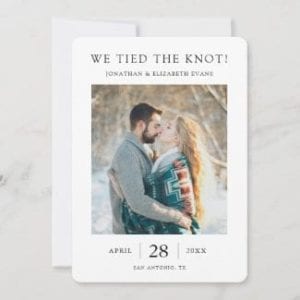 simple modern we tied the knot elopement announcement card with photo and borders
