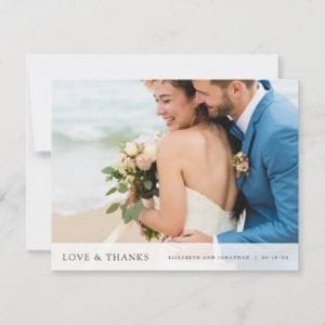 Custom photo wedding thank you card with love and thanks text.