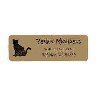 Black cat address label with gold base.