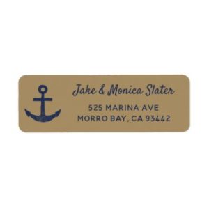 Nautical return address labels with anchor and navy blue and gold.
