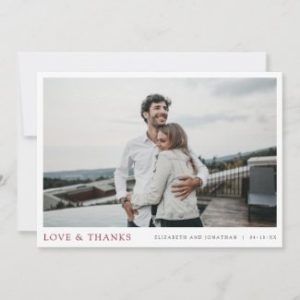 Simple modern thank you wedding cards with photo and love and thanks text.
