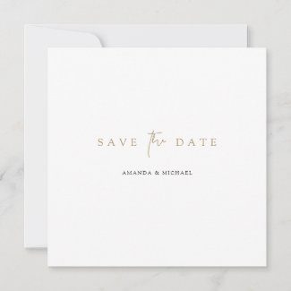 Minimalist save the dates with gold typography without photo.
