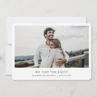 Elopement photo announcement card with simple modern borders.
