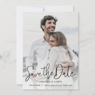vertical fullphoto save the date for wedding card with modern black typography.