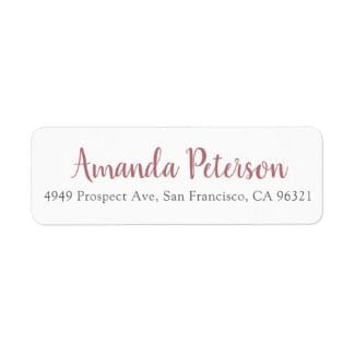 return address label with name in rose gold in a modern script and address in gray