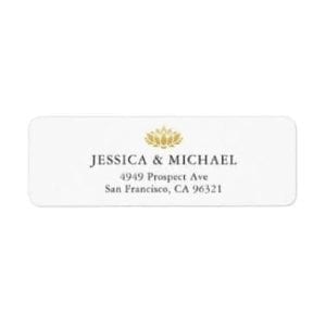 return address label with abstract gold lotus flower