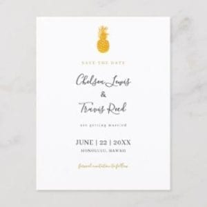 Hawaiian wedding pineapple motif wedding save the date postcard