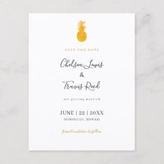 Hawaiian wedding pineapple motif wedding save the date postcard