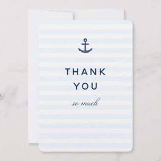 Nautical themed thank you card with blue stripes and anchor