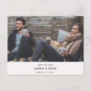 Simple modern horizontal photo save the date postcard