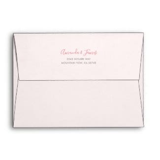 Custom return address envelope for wedding and other 5" x 7" invitations with a cherry blossom pink base