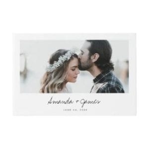 custom wedding guest book with photo, black script and and modern minimalist design