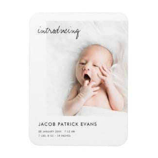 simple modern birth announcement photo fridge magnet for boy or girl