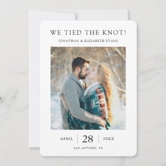 simple modern we tied the knot elopement announcement card with photo and borders