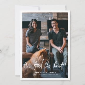 modern photo wedding elopement card template with border and we tied the knot script