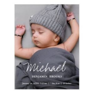 Birth announcement postcard with custom photo.