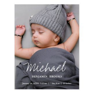 Birth announcement postcard with custom photo.