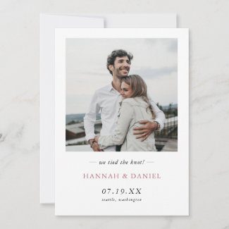 simple elegant wedding elopement announcements with photo and rose gold text.