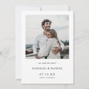 Simple modern we tied the knot announcement cards with photo.