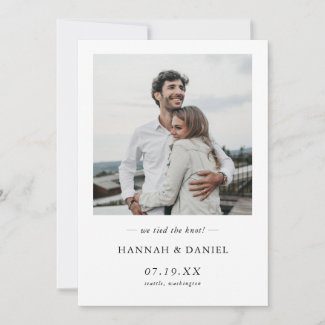 Simple modern we tied the knot announcement cards with photo.