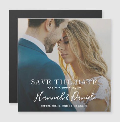 Wedding invitation magnet with photo.